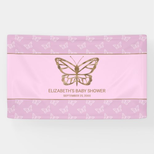 Faux Gold Foil Look Butterfly _ Purple Baby Shower Banner