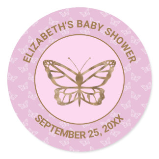 Faux Gold Foil Look Butterfly - Purple Baby Shower Classic Round Sticker