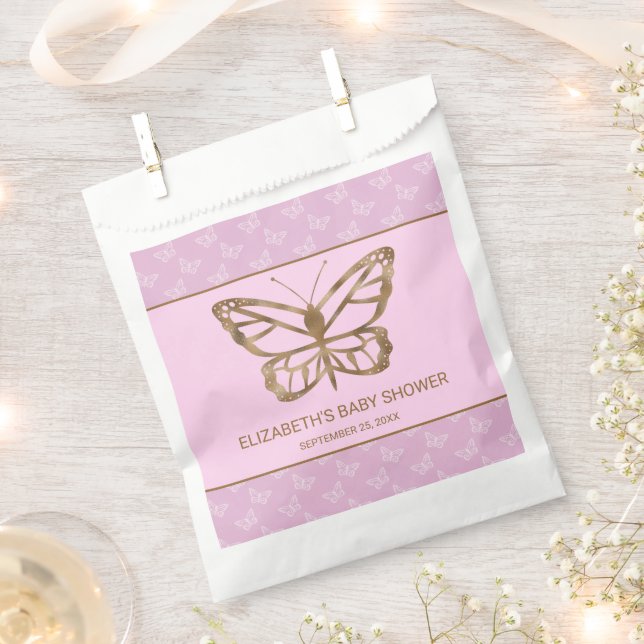 Faux Gold Foil Look Butterfly - Purple Baby Shower Favor Bag (Clipped)