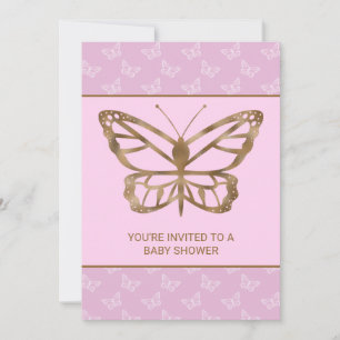 Faux Gold Foil Look Butterfly - Purple Baby Shower Invitation