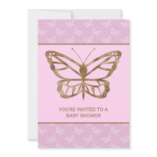Faux Gold Foil Look Butterfly - Purple Baby Shower Invitation