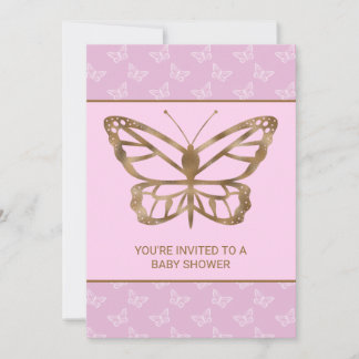 Faux Gold Foil Look Butterfly - Purple Baby Shower Invitation