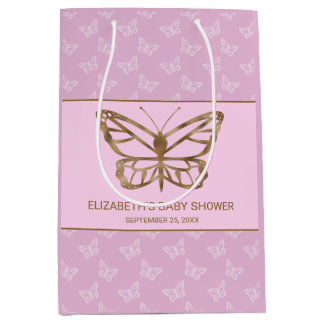 Faux Gold Foil Look Butterfly - Purple Baby Shower Medium Gift Bag