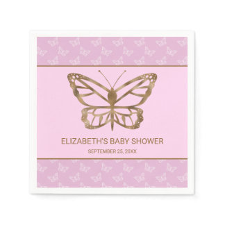Faux Gold Foil Look Butterfly - Purple Baby Shower Napkins