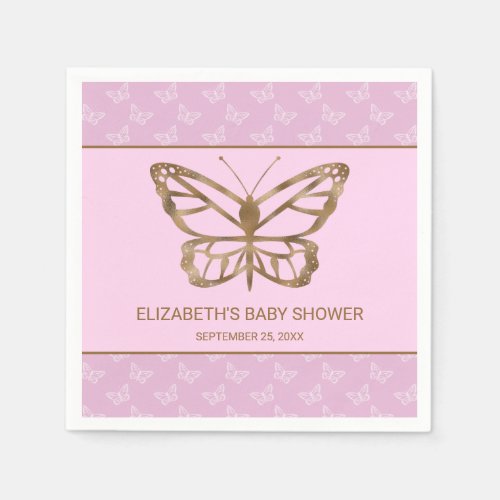 Faux Gold Foil Look Butterfly _ Purple Baby Shower Napkins