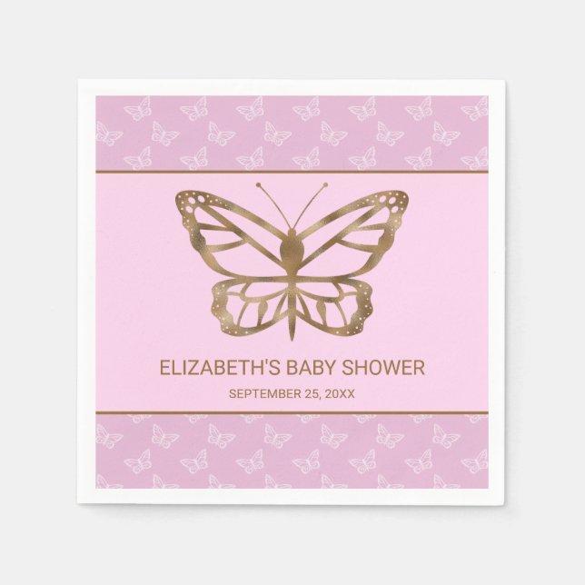 Faux Gold Foil Look Butterfly - Purple Baby Shower Napkins (Front)