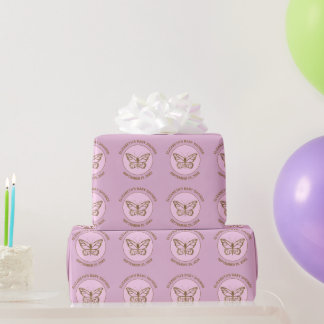 Faux Gold Foil Look Butterfly - Purple Baby Shower Wrapping Paper