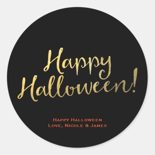 Faux Gold Foil Look HAPPY HALLOWEEN Party Favor Classic Round Sticker