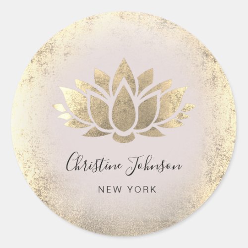 faux gold foil lotus design classic round sticker