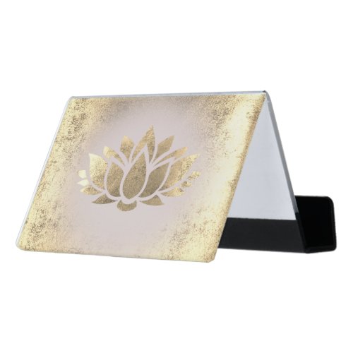 faux gold foil lotus design desk business card holder