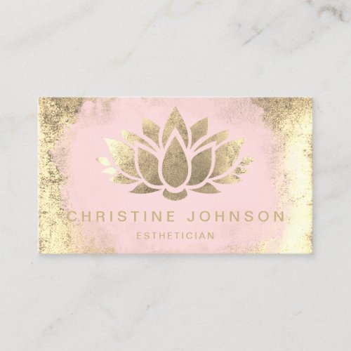 faux gold foil lotus flower on blush pink business card