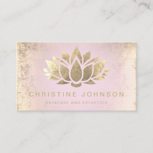 faux gold foil lotus flower on pink gradient business card
