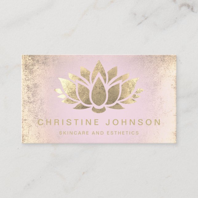 faux gold foil lotus flower on pink gradient business card (Front)