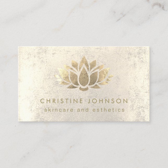 faux gold foil lotus flower skincare and esthetics business card (Front)