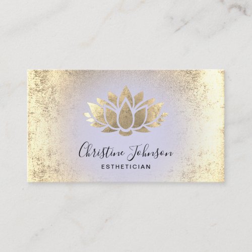 faux gold foil lotus lilac background business card