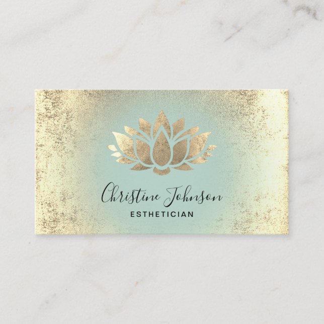 faux gold foil lotus logo design business card (Front)