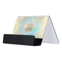 faux gold foil lotus logo desk business card holder