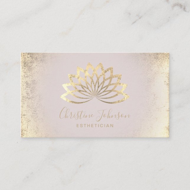 faux gold foil lotus logo esthetician business card (Front)