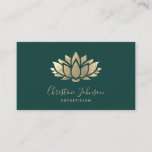 faux gold foil lotus logo on dark green business card