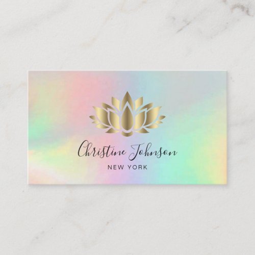 faux gold foil lotus logo on pastel colors business card