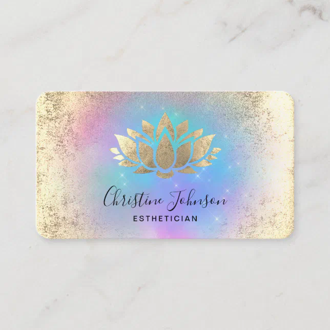 faux gold foil lotus logo on pastel colors business card | Zazzle