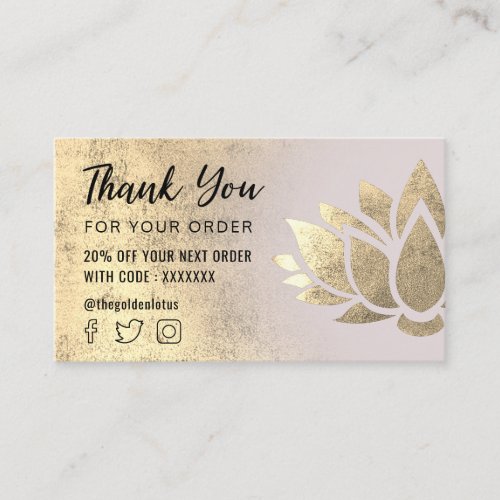 faux gold foil lotus logo thank you business card