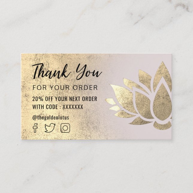 faux gold foil lotus logo thank you business card (Front)