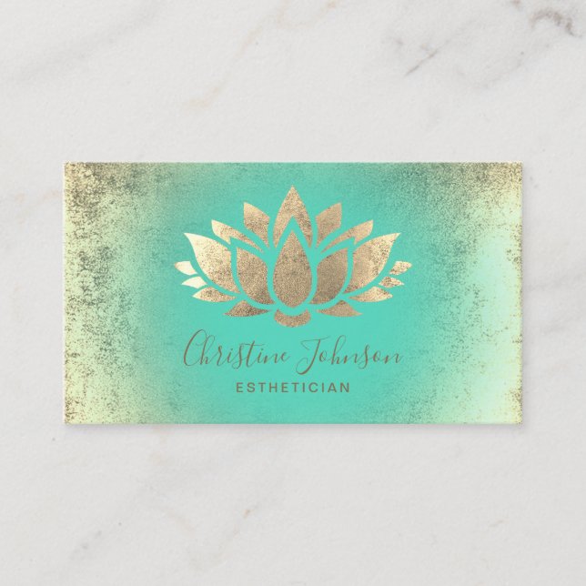 faux gold foil lotus mint esthetician business card (Front)