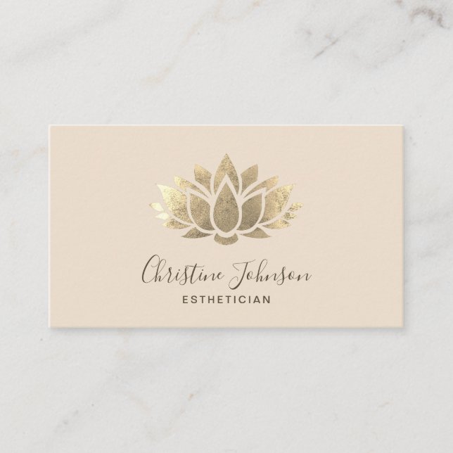 faux gold foil lotus on ivory business card (Front)