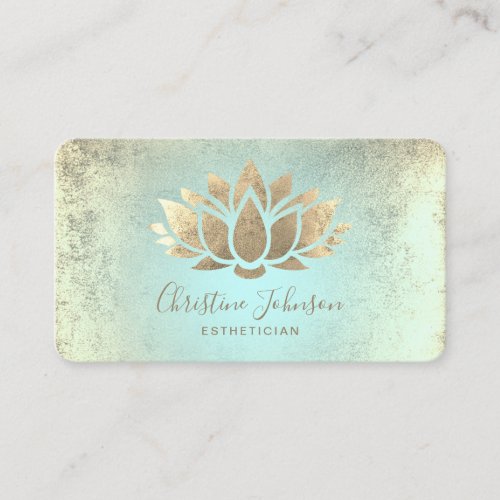 faux gold foil lotus on mint gradient business card