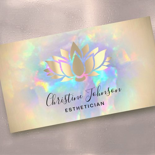 faux gold foil lotus on opal business card