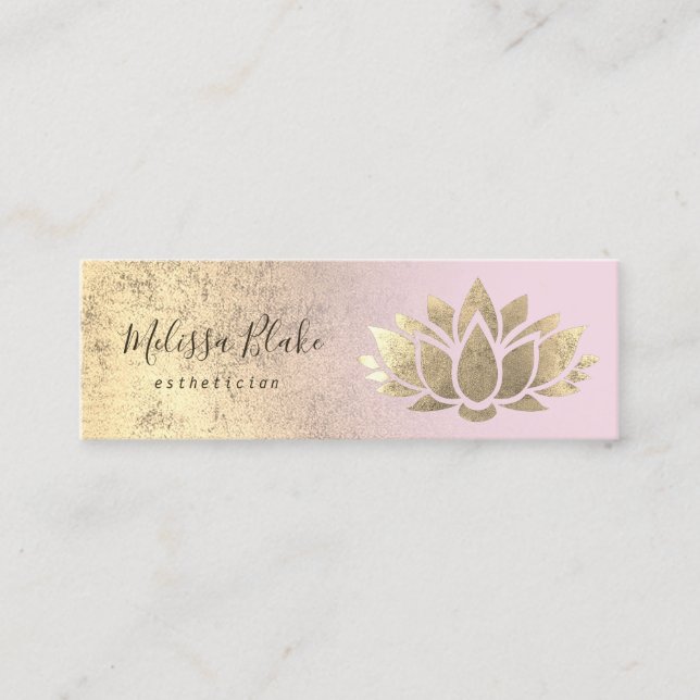faux gold foil lotus on pink gradient mini business card (Front)