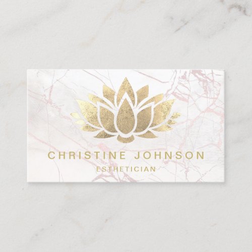 faux gold foil lotus on pink marble business card