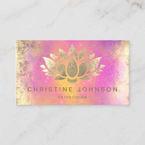 faux gold foil lotus on purple cloud business card