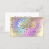 faux gold foil lotus on purple turquoise business card (Front/Back)