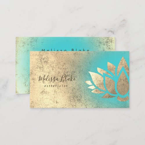 faux gold foil lotus on turquoise gradient business card