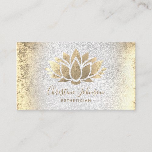 faux gold foil lotus on white glitter effect business card