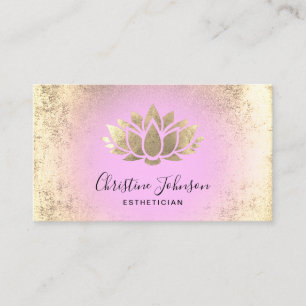 faux gold foil lotus pink background business card