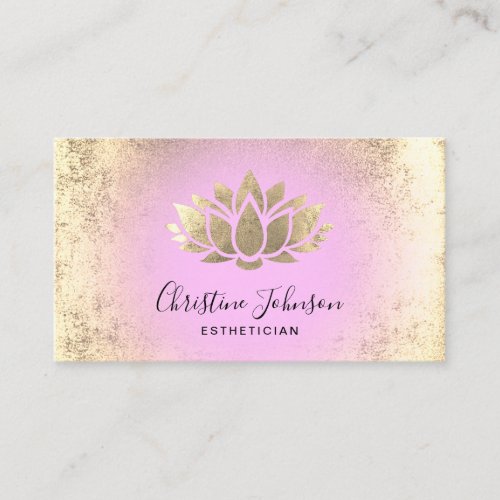 faux gold foil lotus pink background business card