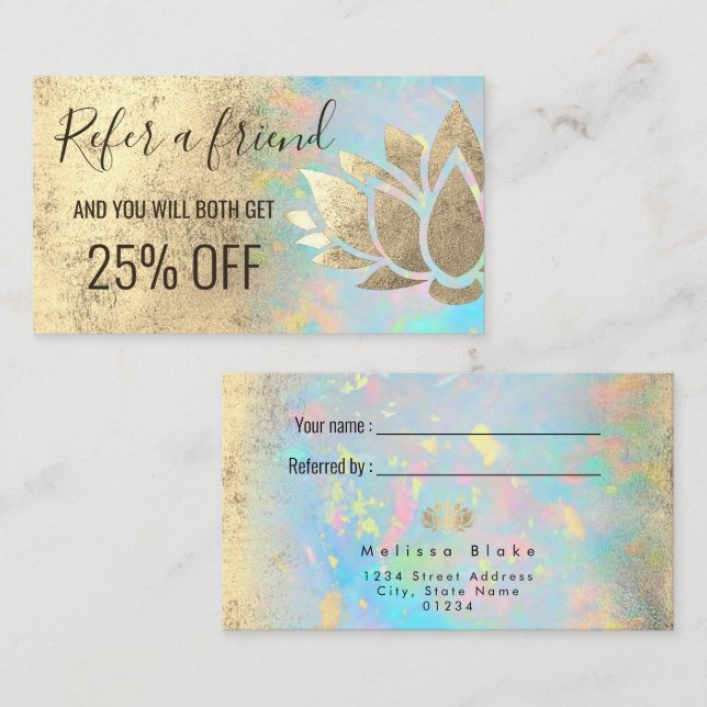 faux gold foil lotus referral card  (Front/Back)