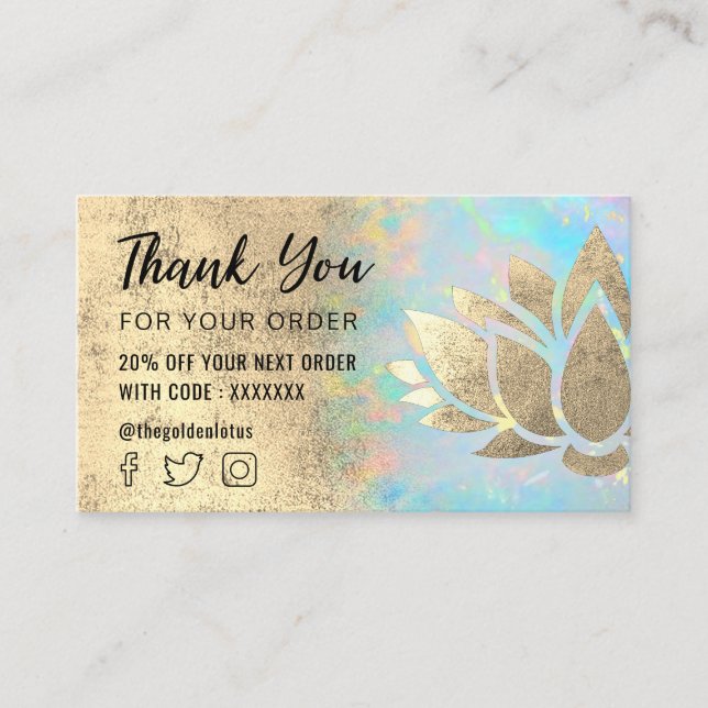 faux gold foil lotus thank you business card (Front)