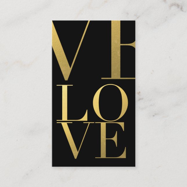 Faux Gold Foil Love Black Business Card (Front)