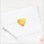 Faux Gold foil Love Heart with bride groom names  Classic Round Sticker<br><div class="desc">A cute and romantic faux gold foil (not real gold) heart of love...  personalized with the bride and groom names</div>