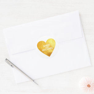 Faux Gold foil Love Heart with bride groom names  Classic Round Sticker