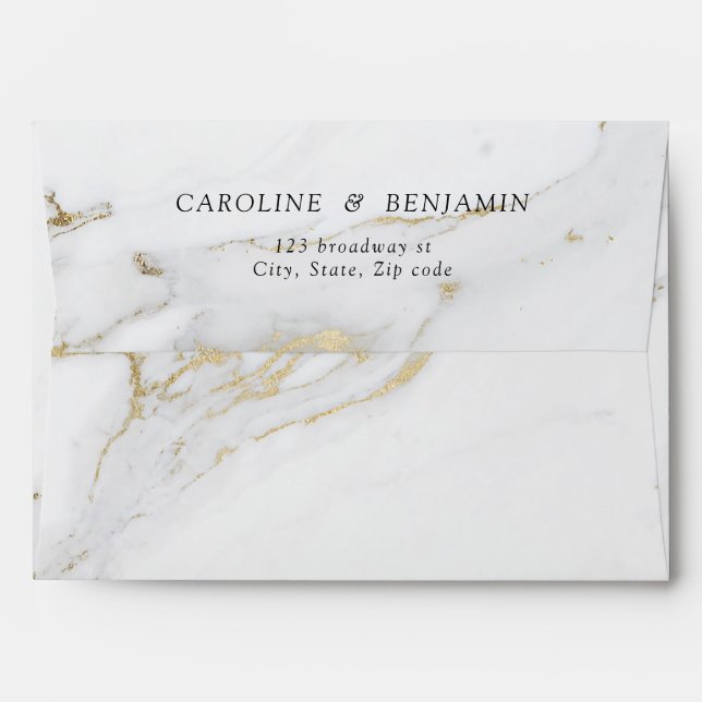 Faux gold foil marble luxury modern wedding envelope (Back (Top Flap))