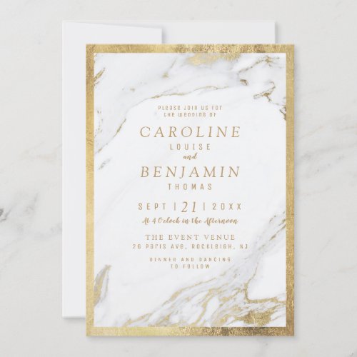 Faux gold foil marble luxury modern wedding invitation