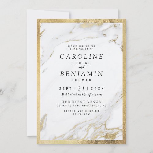 Faux gold foil marble luxury modern wedding invitation