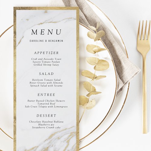Faux gold foil marble luxury modern wedding menu