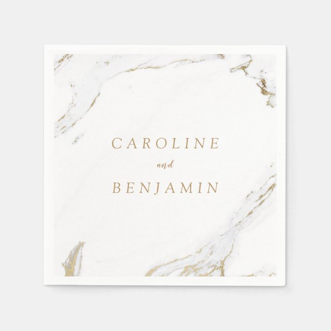 Faux gold foil marble luxury modern wedding paper napkins (Front)