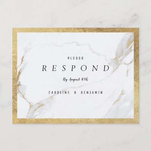 Faux gold foil marble luxury modern wedding RSVP Invitation Postcard